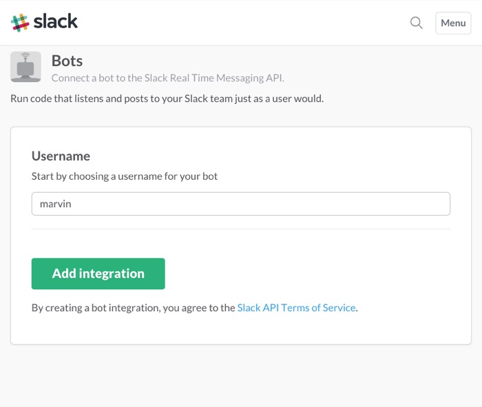 Slack Botの名前設定画面